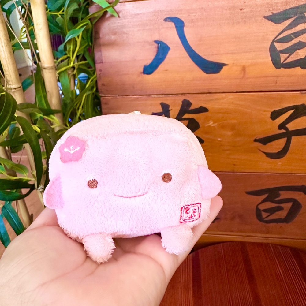 Hannari Tofu Plush 3" Pink Stuffed Toy Doll Japan